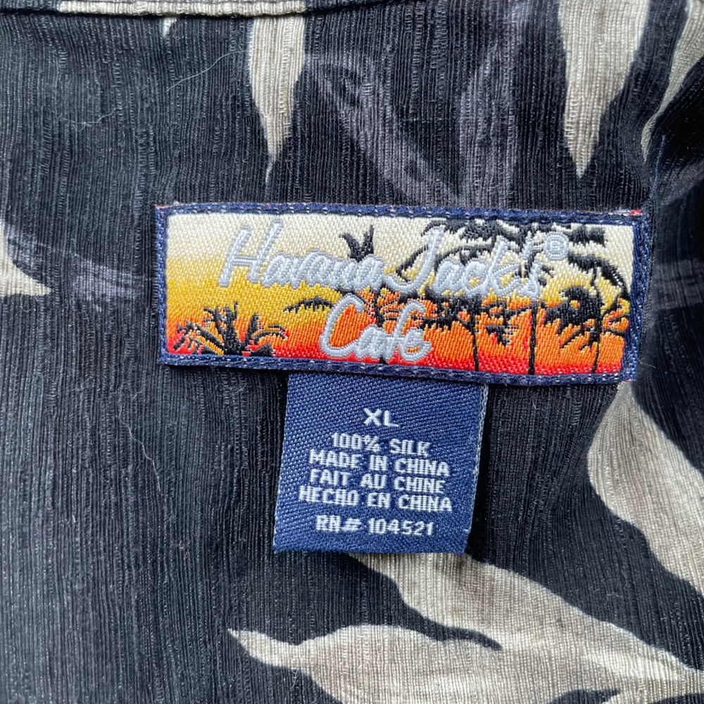 Havana Jacks Cafe Mens XL Silk Hawaiian Shirt Red Hibiscus Tropical Camp Black - Picture 2 of 6